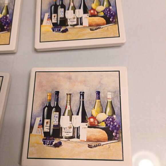 Frank Lloyd Wright Wine Bottles With Fruit And Bread Absorbent Coasters Set of 4 - Picture 4 of 9